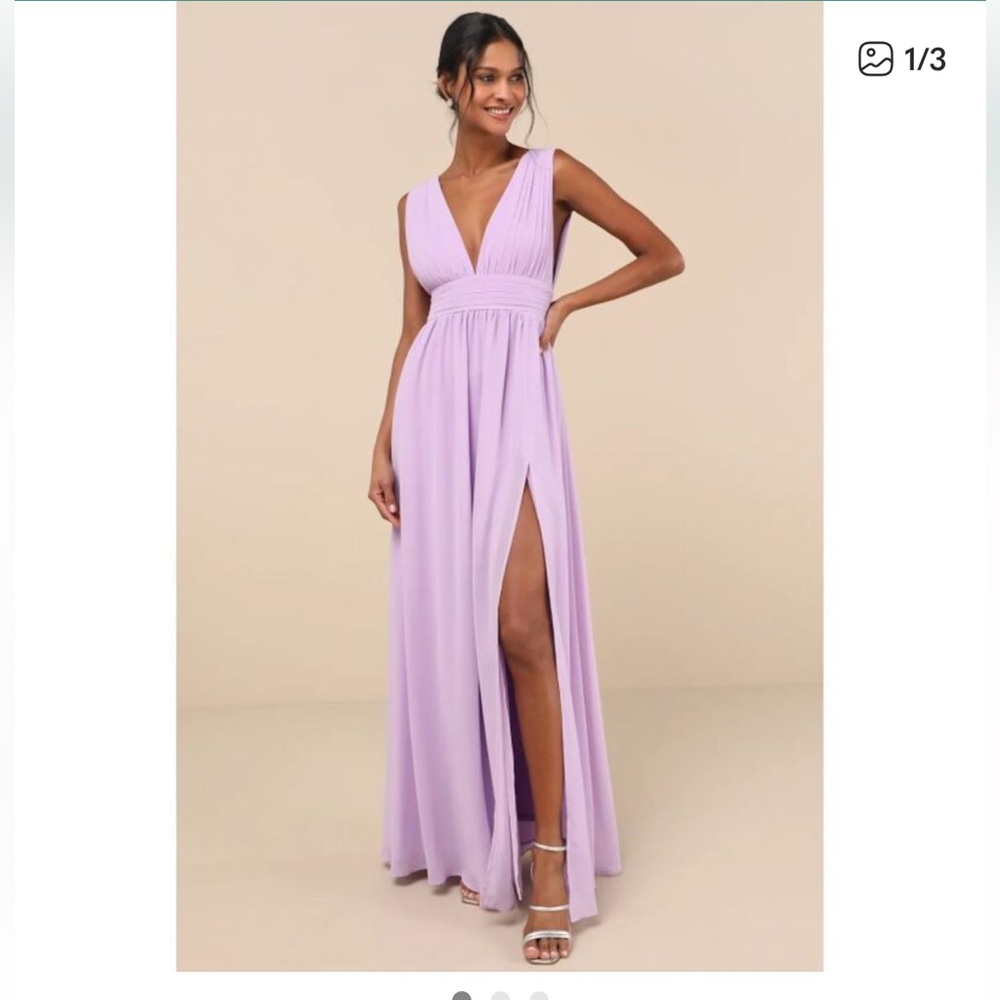 Lulu's Heavenly Hues Lavender/Lilac V-Neck Maxi Dress with High Slit